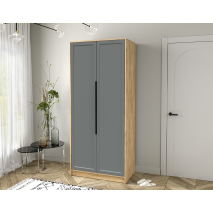 Шкаф распашной Тренд КТ-Ш2 (Дуб золотой ЛДСП/ Серый ЛМДФ) Ш918 В2128 Г547